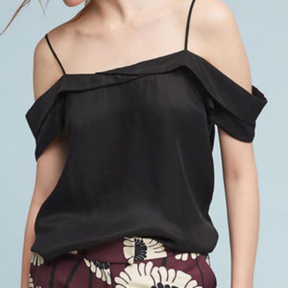 Anthropologie Paper Crown Cerise Black Top